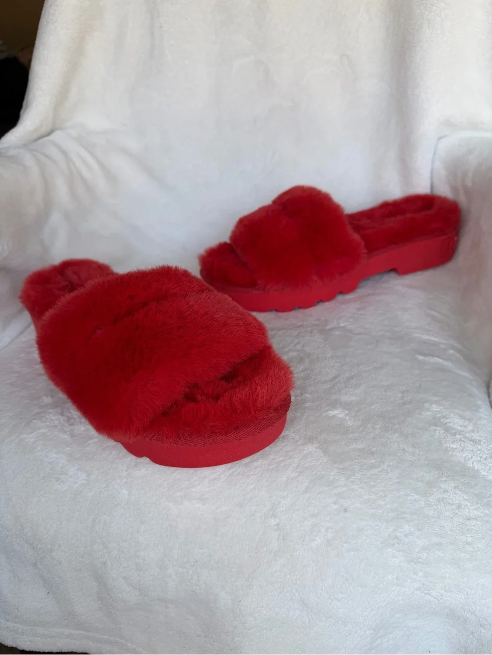 MICHAEL KORS Alfie Slide Open Toe Platform Slip-on Mules Sandals Red Fur Size 11